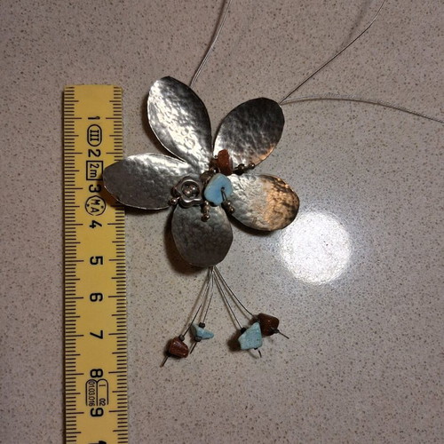 Vintage handmade flower pendant with semiprecious stones used