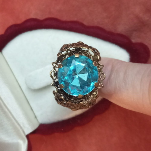 Vintage ring with blue zircon used, bronze