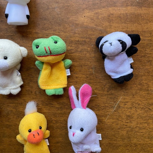 Finger puppets used, pack of 15, fabric and plastic