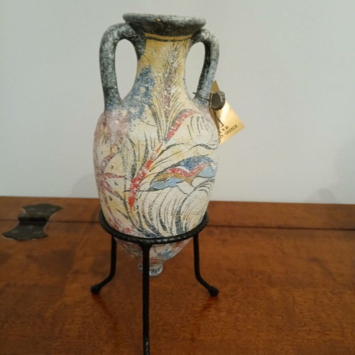 Handmade Minoan amphora replica like new with display stand