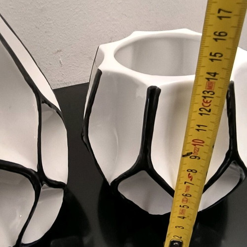 Modern vases used, set of 3, white and black color