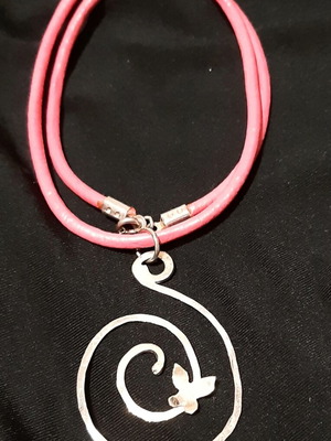 Marie silver 925 necklace with genuine leather pink strap