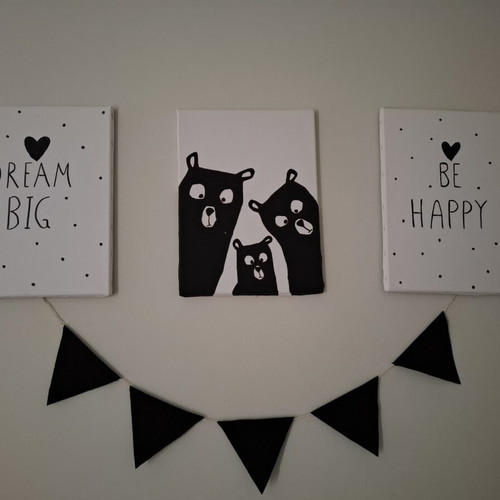 Triptych canvas for kids' room, used, 3 pieces 30x40 cm