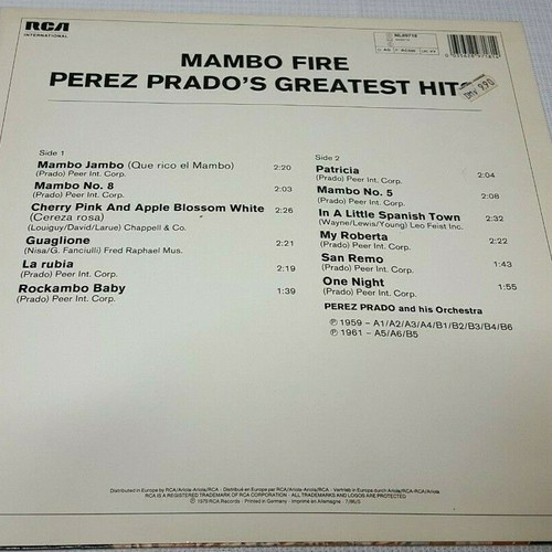 Perez Prado And His Orchestra Mambo Fire vinyl used, Latin
