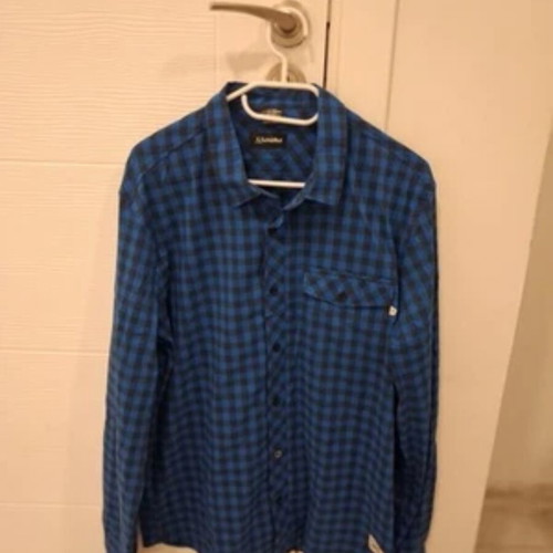 Schoffel Button Down Collared Shirt Men Size Large checked blue and black like new