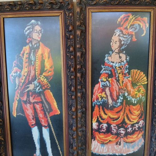 Two embroidered framed textile paintings used, 55×25 cm