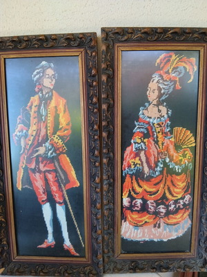Two embroidered framed textile paintings used, 55×25 cm