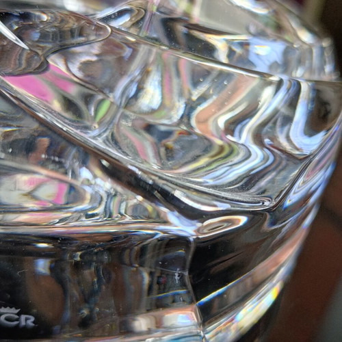 Heavy transparent lead crystal ashtray with swirl design