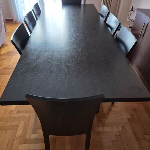 Neo Katoikein Monastic Dining Table with Chairs used, dark solid wood, 8 seats