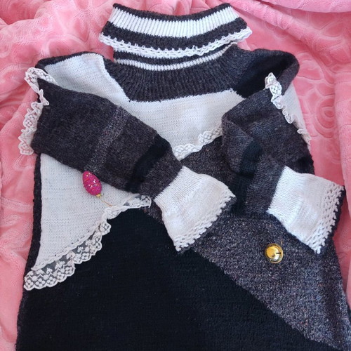Handmade knitted sweater dress used, oversized lolita style multicolor
