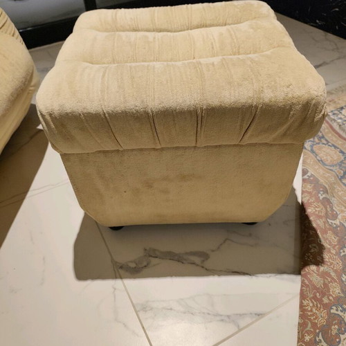 Armchair with ottoman like new, beige velvet fabric