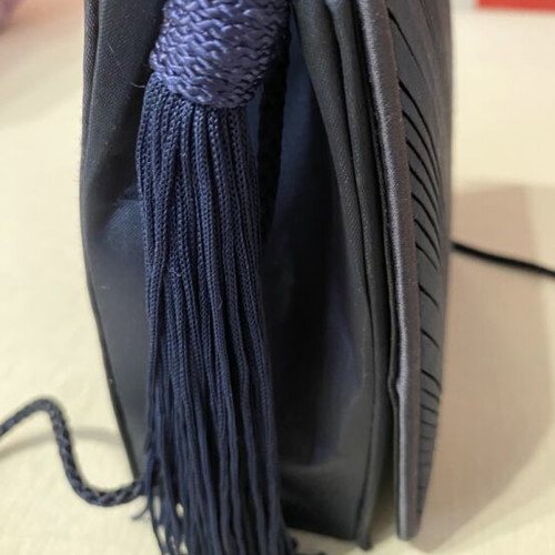 Satin Evening Clutch Bag with Tassel dark blue, like new