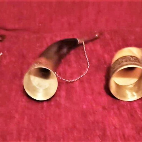 Traditional Russian handmade bull horn cups 1930 like new