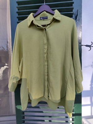 Zara λινό mix πράσινο πουκάμισο φαρδύ oversized M μεταχειρισμένο