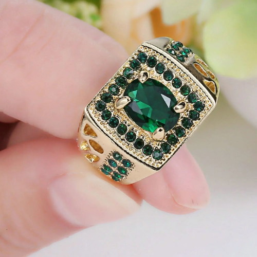 Women's ring with emerald and gold rhodium plating new