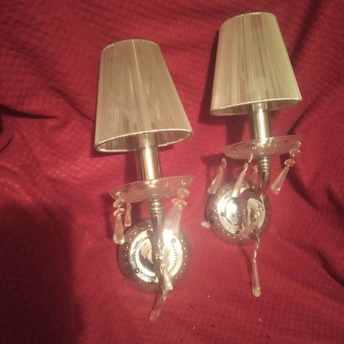 Inox wall lights with crystals used, set of two