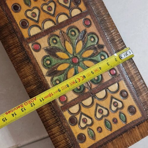 Vintage handmade carved wooden box like new with decorative motifs