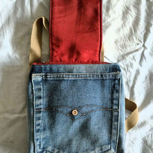 Jean self-made mini τσάντα πλάτης μπλε καινούργια