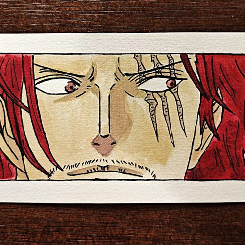 Red-Haired Shanks One Piece watercolor & ink artwork in 13x18 frame new