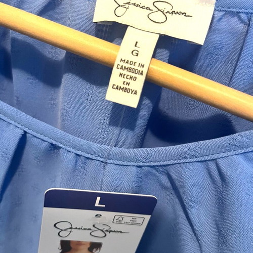 Jessica Simpson blouse new, blue, size L with smocked shoulders