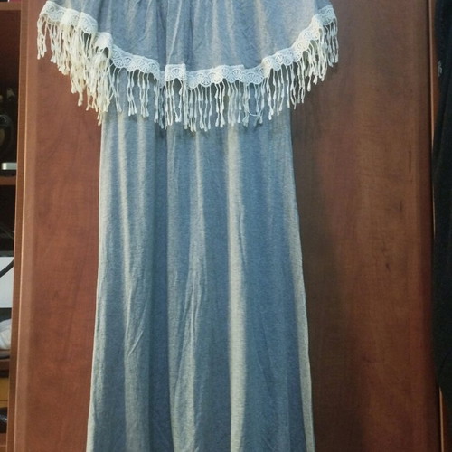 Women's strapless dress grey like new with white lace