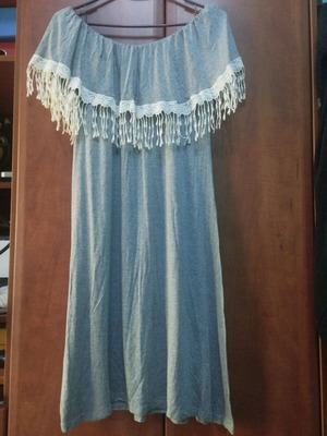 Women's strapless dress grey like new with white lace