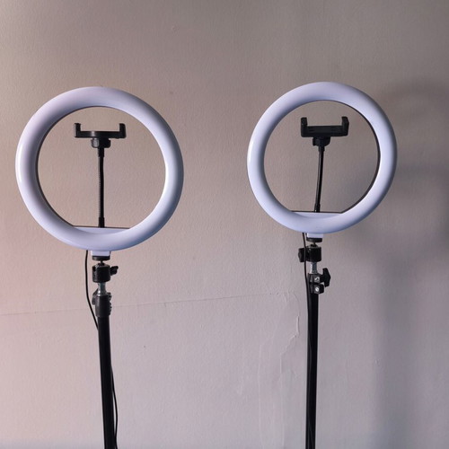 Set of 2 Ring Light 26cm with floor tripod up to 1.68m, phone holder
