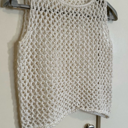 White fishnet top with loose knit, size S