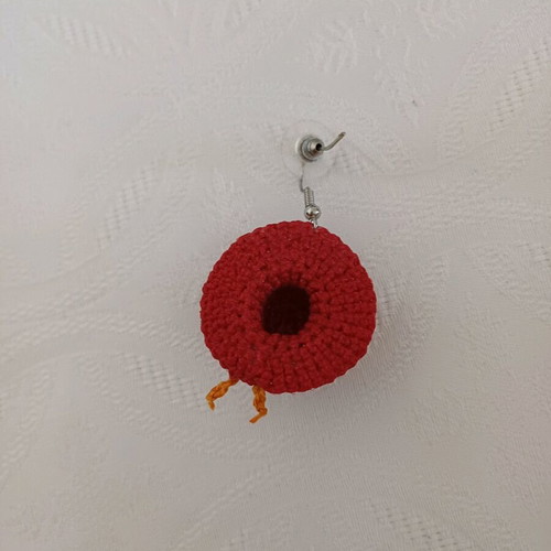 Earring knitted handmade new, bordeaux