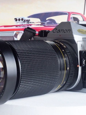 Canon AE-1 Program 35mm SLR Film Camera with Exakta 28-200mm Macro Zoom Lens used
