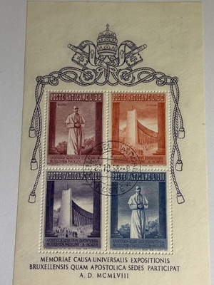 Vatican Stamps 1958 with Pius XII and Expo 58 Postmark