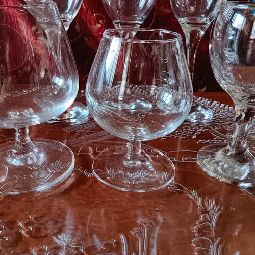 Set of glasses for liqueur and cognac 6 pieces with glass tray like new