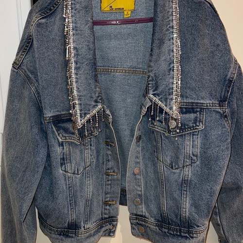 Denim jacket with rhinestones new, Signature 8, size small, blue