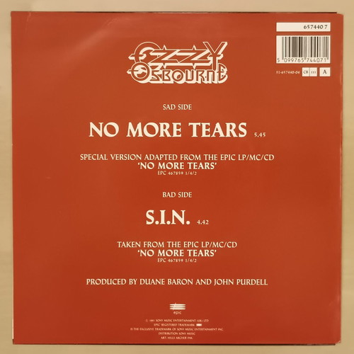 Ozzy Osbourne No More Tears 7'' vinyl like new, metal