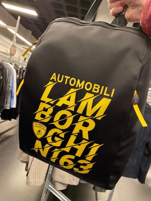 Lamborghini official leather backpack new, black and yellow
