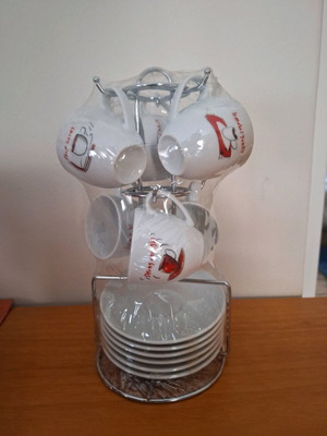 Coffee set new with 6 cups and 6 saucers, with stand
