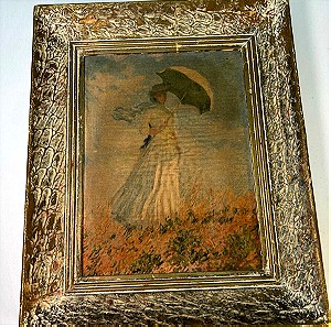 Vintage υφασμάτινος πίνακας Claude Monet "Γυναίκα με ομπρέλα" 28x23