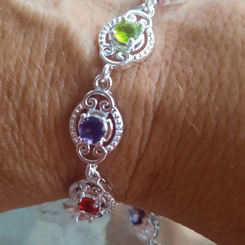 925 silver bracelet with red, blue and green stones