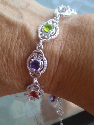 925 silver bracelet with red, blue and green stones