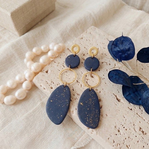 Earrings like new, polymer clay with gold leaf and steel elements