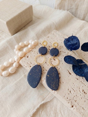 Earrings like new, polymer clay with gold leaf and steel elements