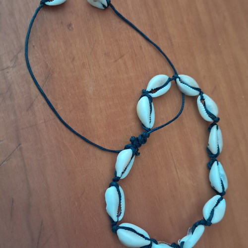 Handmade anklet with shells white and blue, made to order