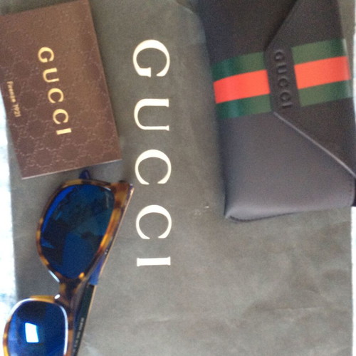Gucci sunglasses brown frame blue mirror lens like new