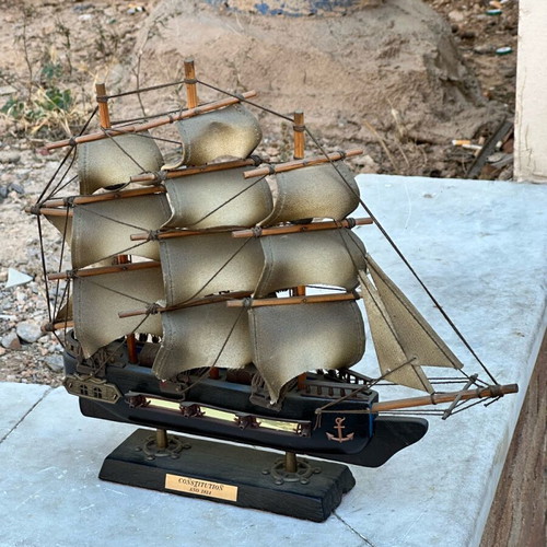 Wooden Constitution sailing ship decoration used with canvas sails