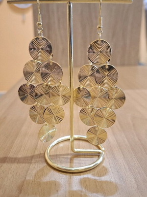 Handmade hanging earrings new, gold color, 9 cm