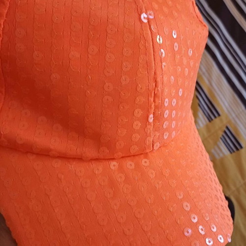 Women's hat with sequins like new, orange color