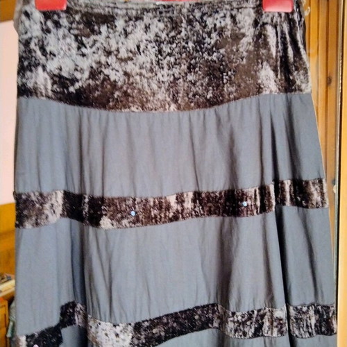 Vintage Whimsigoth maxi skirt like new with velvet tiers and paisley embroidery