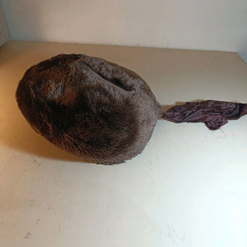 Fur women's hat with tail used, brown, size 56