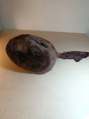 Fur women's hat with tail used, brown, size 56