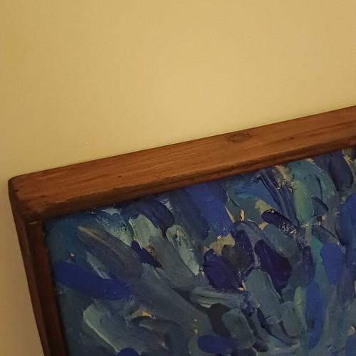 Painting on Canvas 50x60 cm Abstract Art in Blue Shades with Wooden Frame new